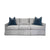 Photo of sofa with blue pillows and gray fabric